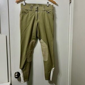 Women’s Olive Equestrian Riding Breeches with Knee Patches